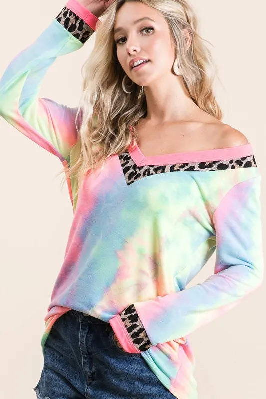 Tie Dye Terry V-Neck Top
