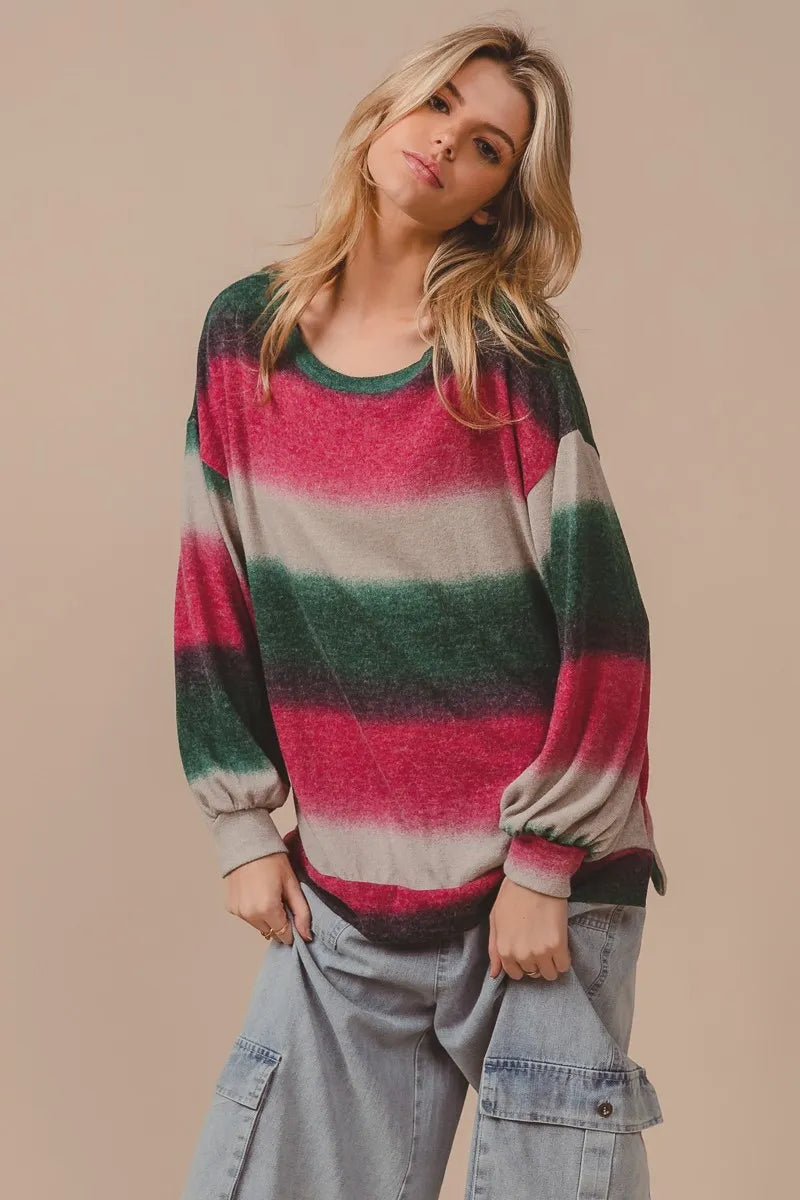 Striped Gradation Print Knit Top