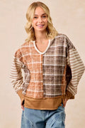 Plaid And Stripe Mix And Match Top With Open Seam