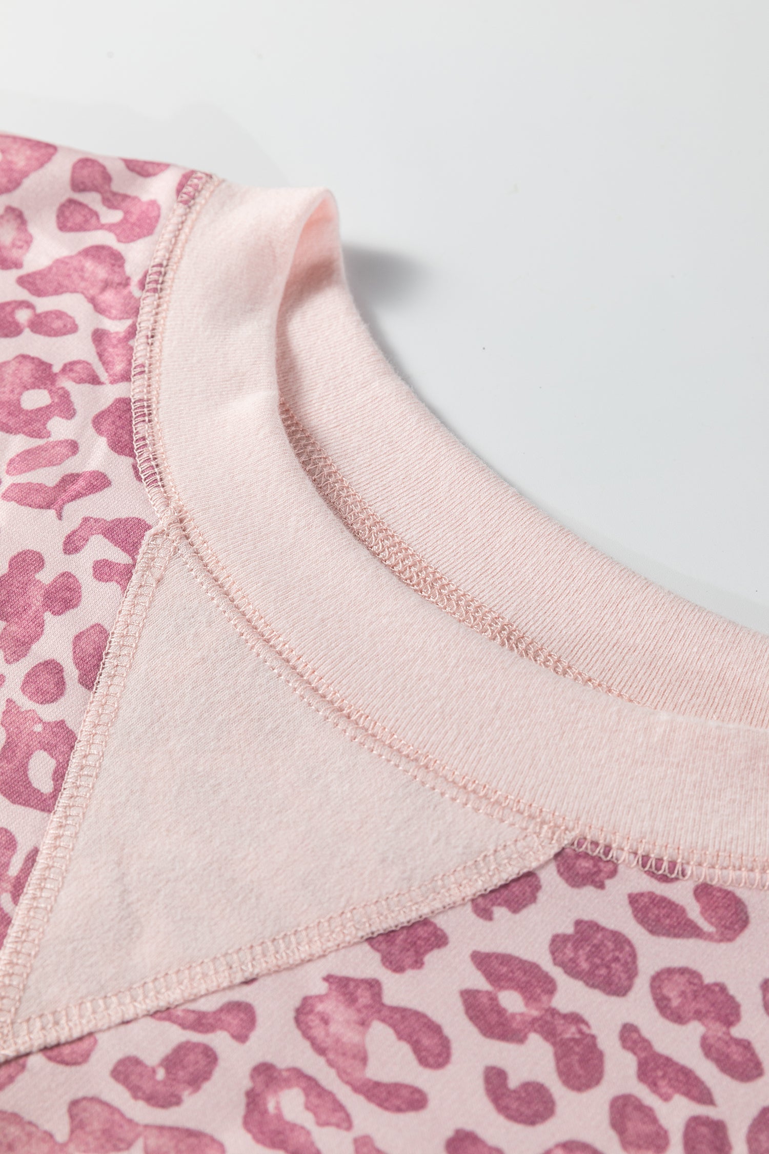 Pink Leopard Print Patchwork Crew Neck Sweatshirt