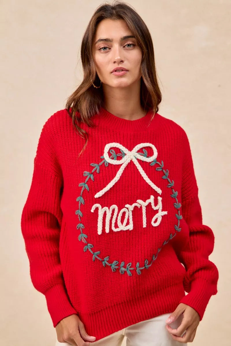 Christmas Wreath Merry Letter Knit Top