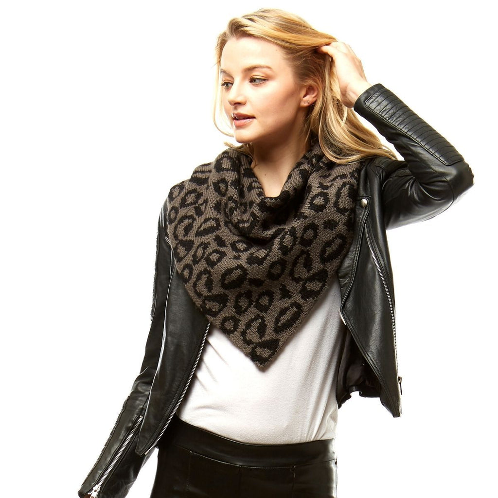 Triangle Tube Scarf Gray Leopard Print Stylish Fashion Accessory