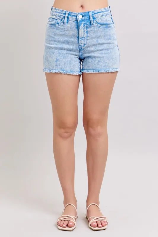 Full Size Mid Rise Garment Dyed Denim Shorts Plus Size