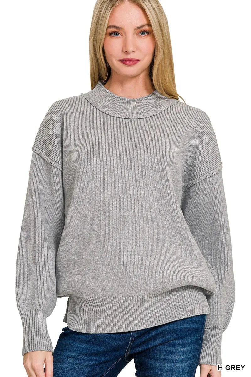 Wide Neckband Drop Shoulder Sweater