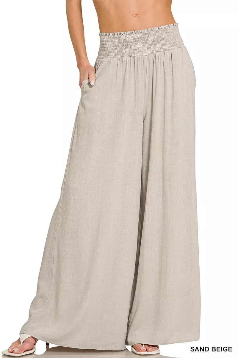 Smocked Waistband Wide Leg Lounge Pants