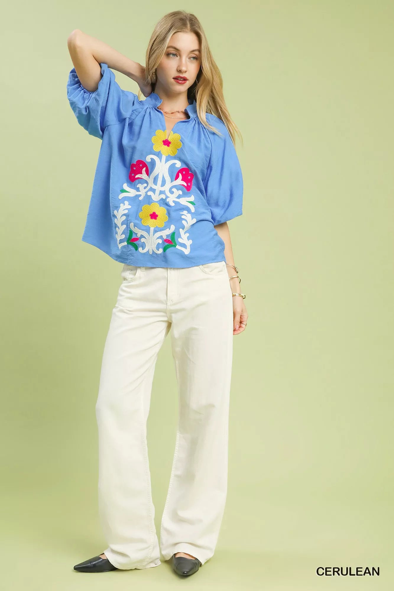 Embroidered Boho Puff Sleeve Blouse