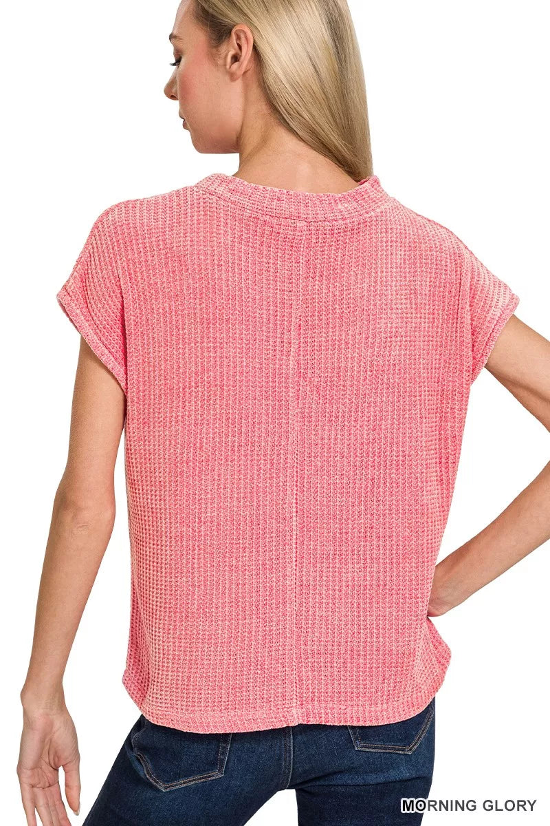 Chenille Waffle Short Sleeve Sweater