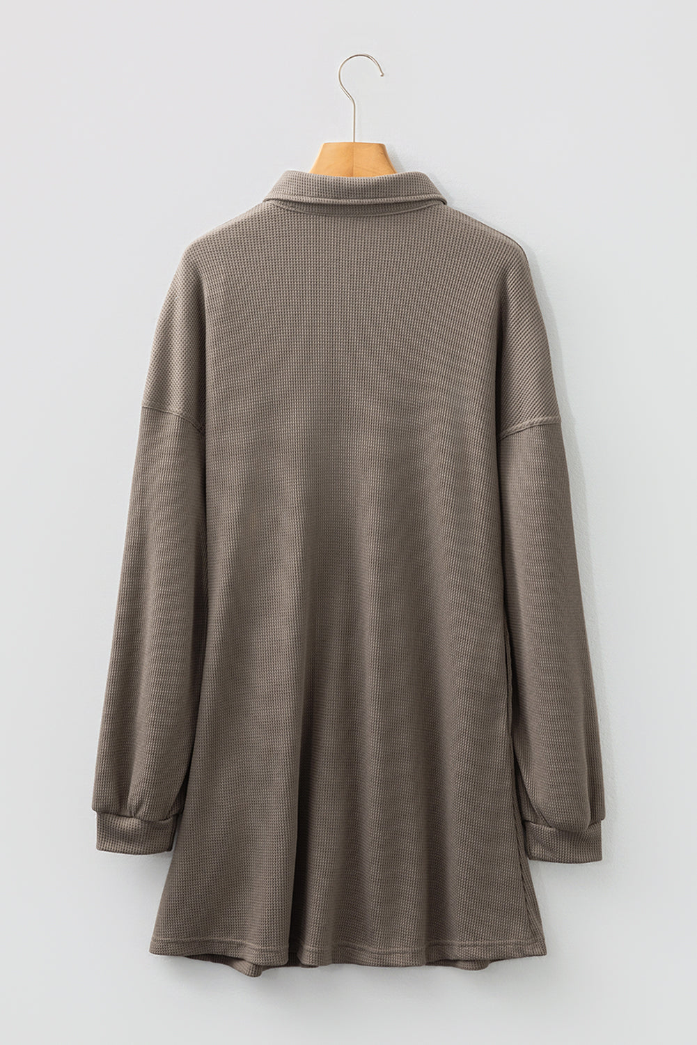Simply Taupe Waffle Knit Shirt Tunic Dress