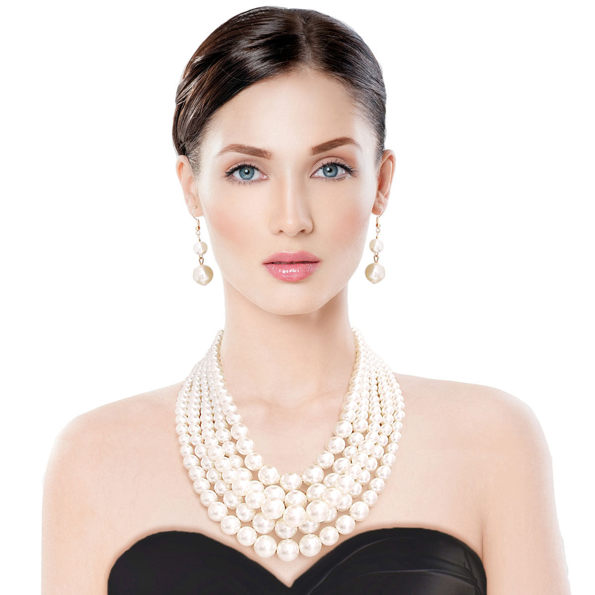 Multi Strand Cream Pearl Statement Necklace Set Elegant Chic Jewelry