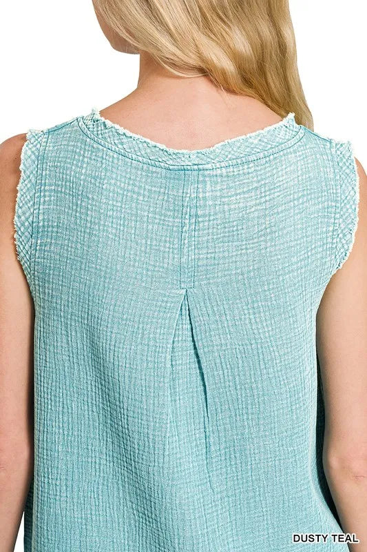 Double Gauze Raw Edge Acid Washed Tank