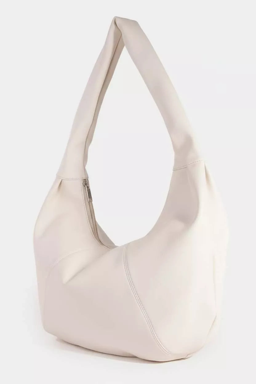 Panel Stitch Crescent Leather Shoulder Bag