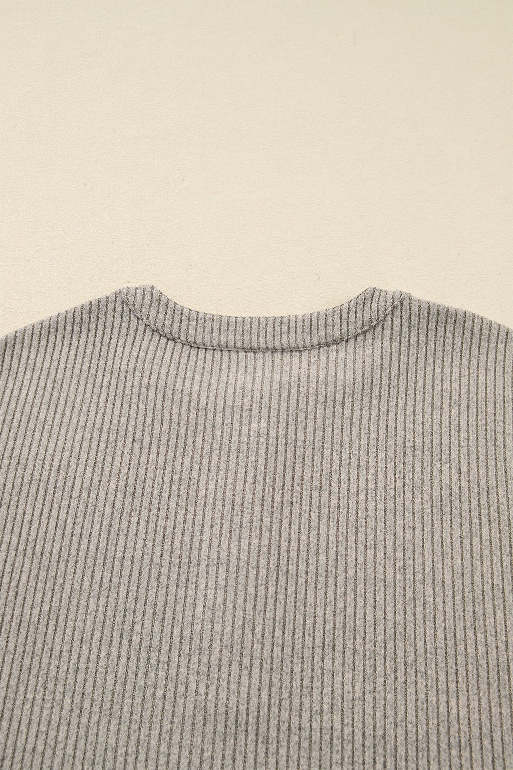Simply Taupe Plus Size Ribbed Knit Kangaroo Pocket Henley Long Sleeve Top