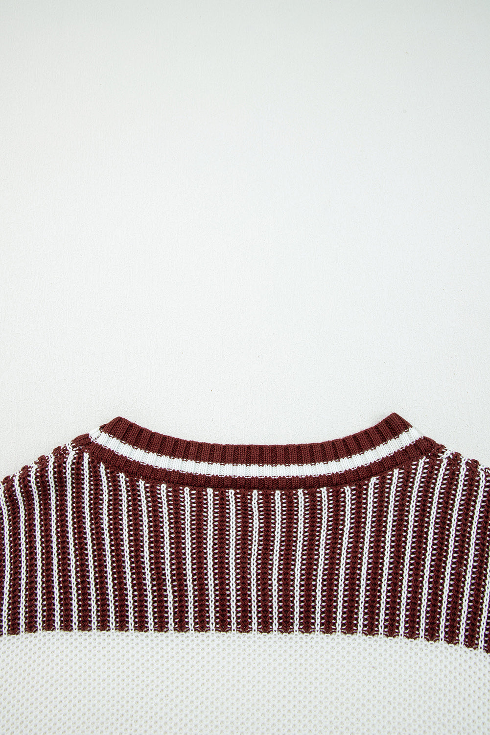 Brown Two Tone Striped Patchwork Drop Shoulder Loose Sweater