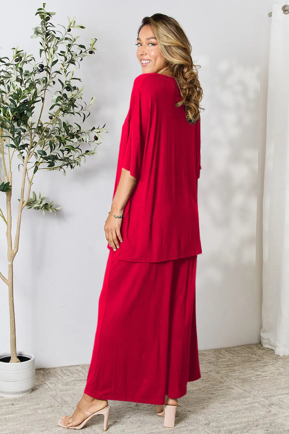 I am a Fashion Junky Full Size Round Neck Slit Top and Pants Set