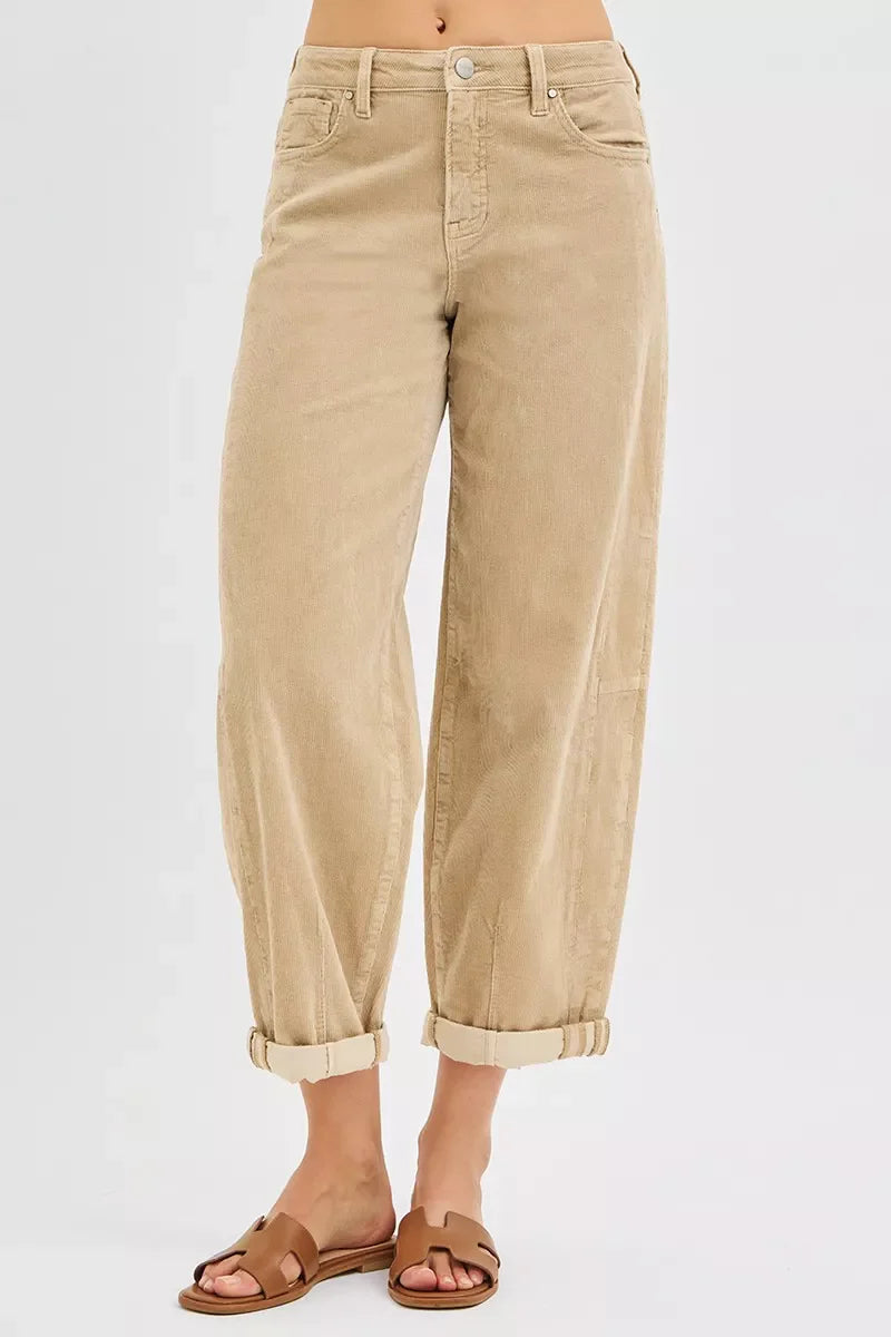 High Rise Crop Barrel Cordurory Pants