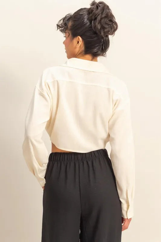 Washed Tie Front Crop Top
