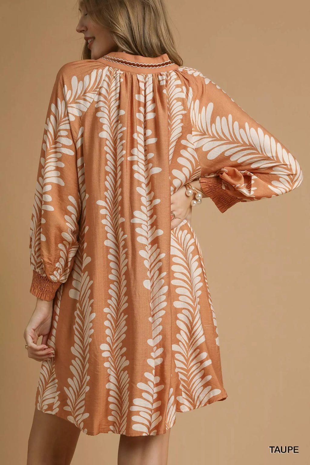 Leaf Print Notched Mini Babydoll Dress