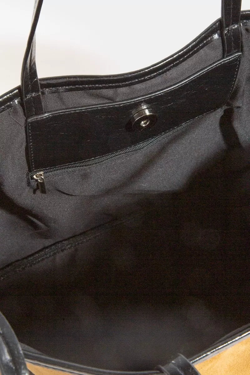 Suede Tote Faux Leather Trim Shoulder Strap