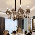 DecorBites™ 8-Light Island Pendant - Traditional Candelabra Style - Smoke Gray Crystal Suspension Lighting with Glass Lamp Saucer