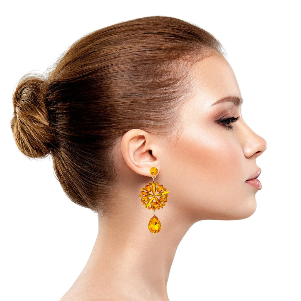 Statement Orange Crystal Burst Earrings – Trendy Fashion Jewelry