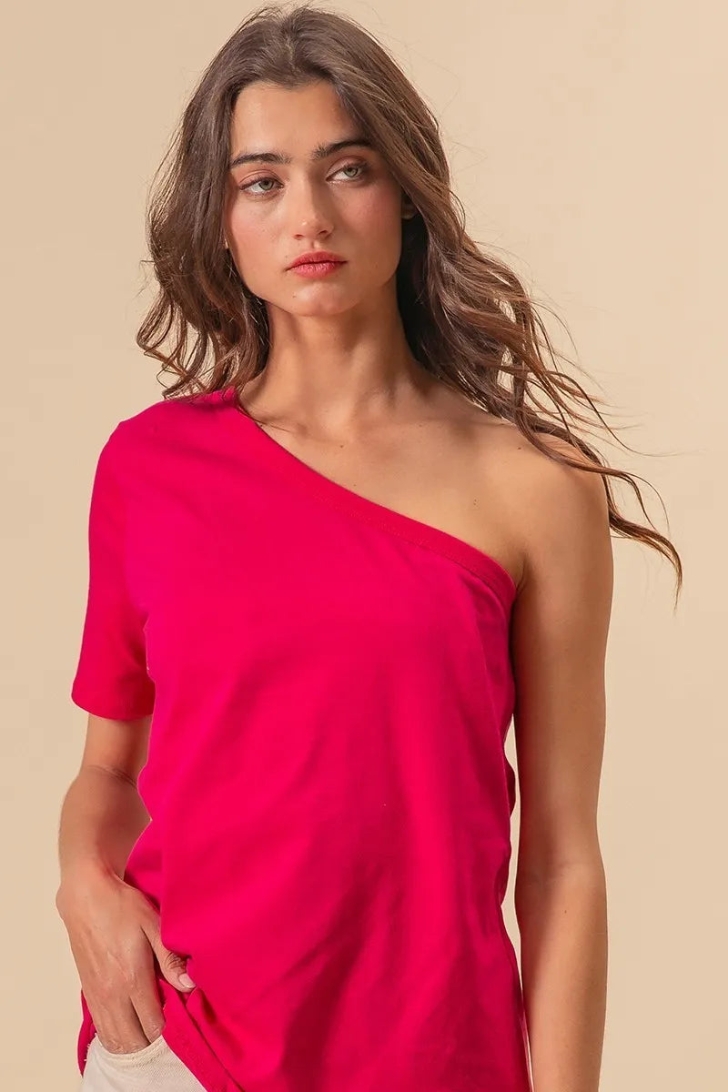 Cotton Span Knit One Shoulder Top