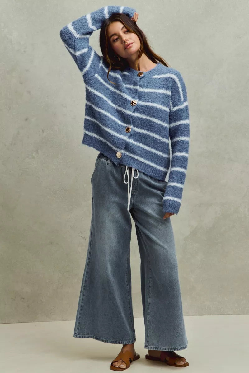 Mid Rise Elastic Waist Flare Denim Jeans