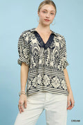 Two Tone Boarder Print Top