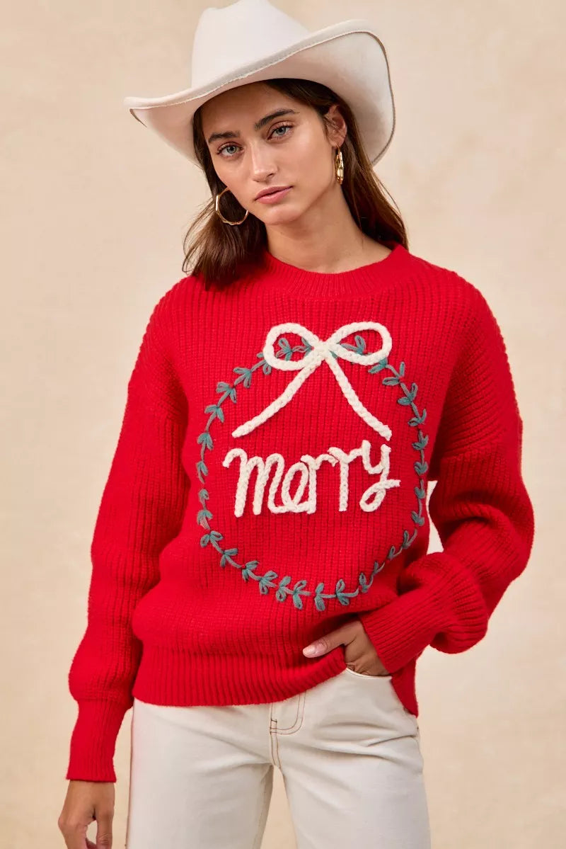 Christmas Wreath Merry Letter Knit Top