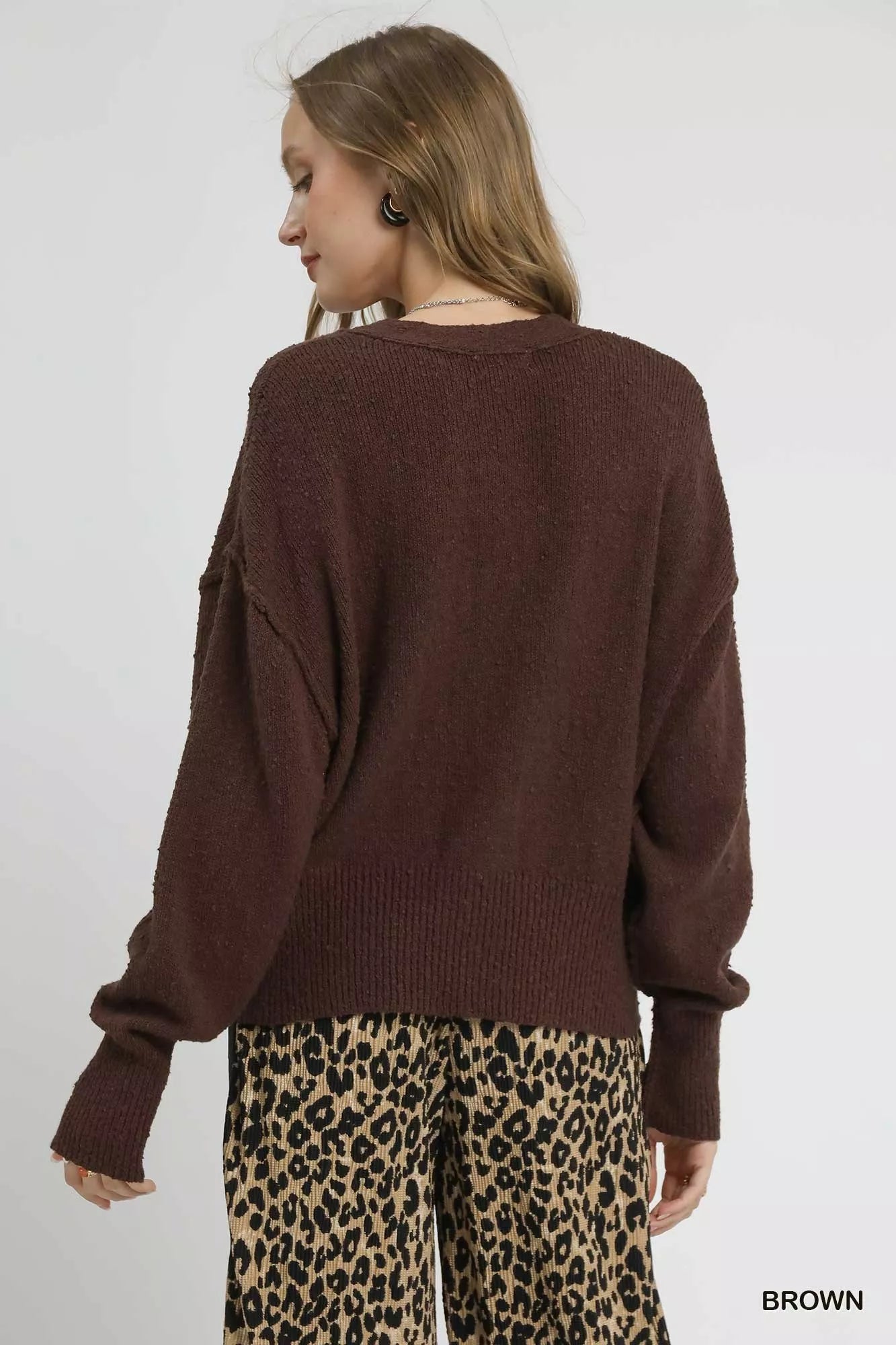Button-Front V-Neck Knit Cardigan