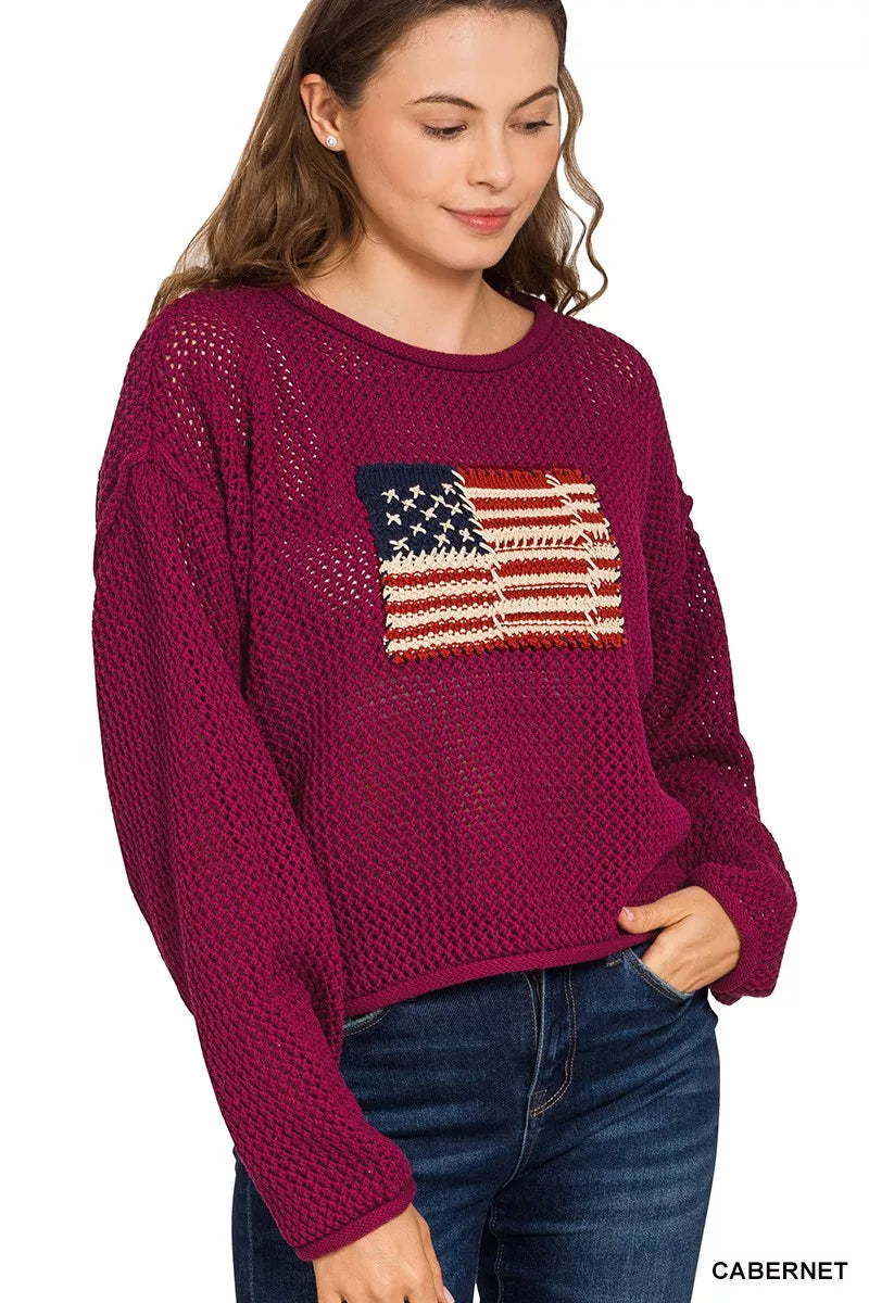 American Flag Crew Neck Sweater