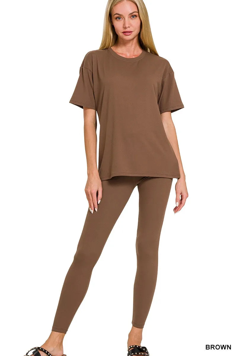 I am a Fashion Junky Full Size Brushed Dty Microfiber Short Sleeve Top and Pants Loungewear Set Plus Size