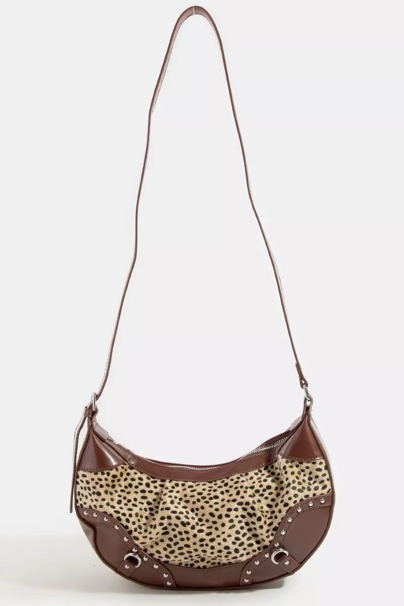 Spotted Leopard Print Half Moon Shoulder Bag