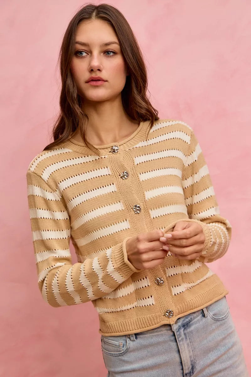 Stripe Long Sleeves Button Sweater Cardigan