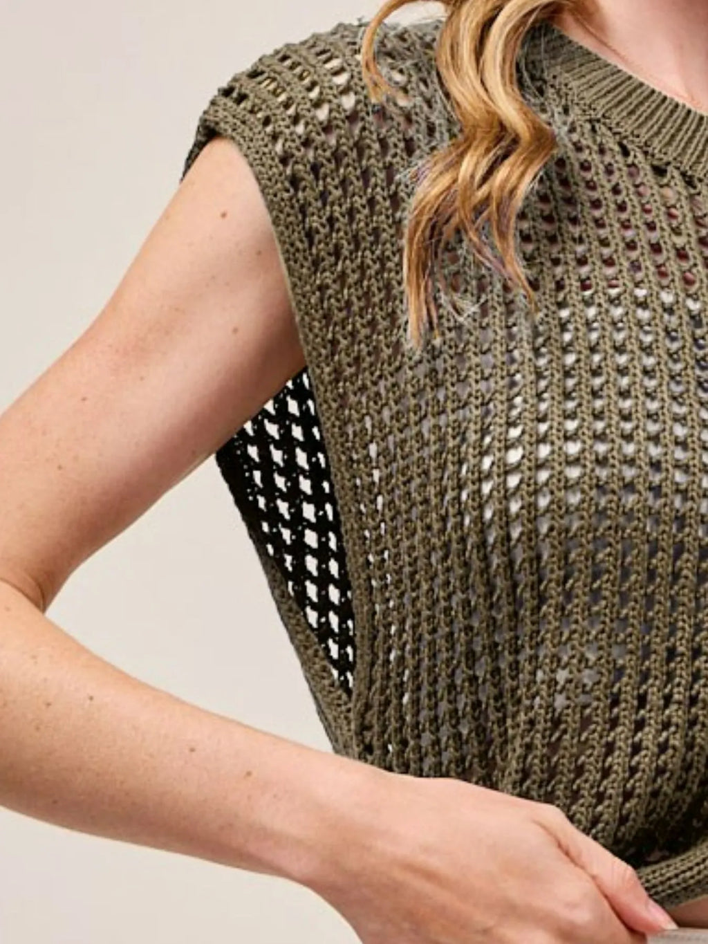Big Metal Button Front Openwork Sweater Vest