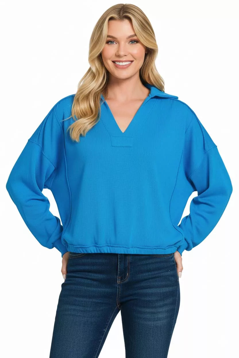 French Terry Collared Exposed Seam Sweatshirt