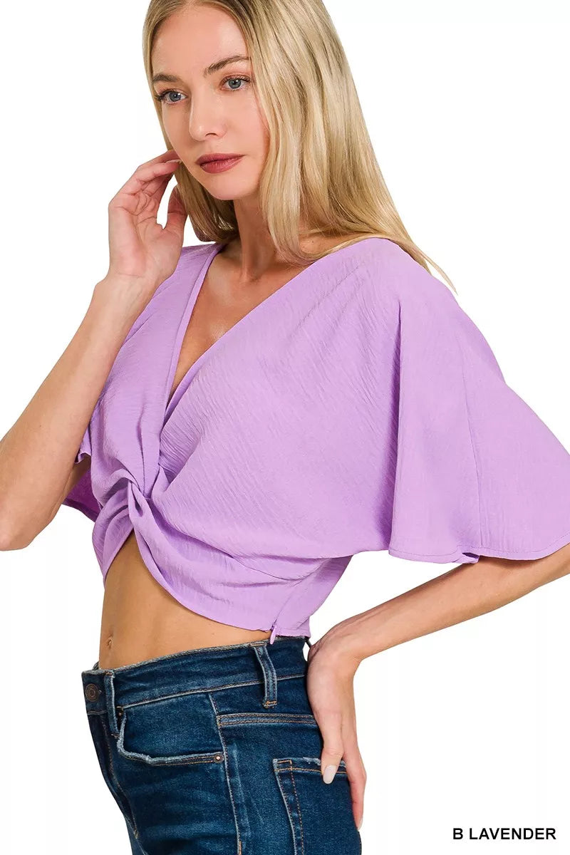 Woven Airflow Twisted Top & Wide Leg Pants Set