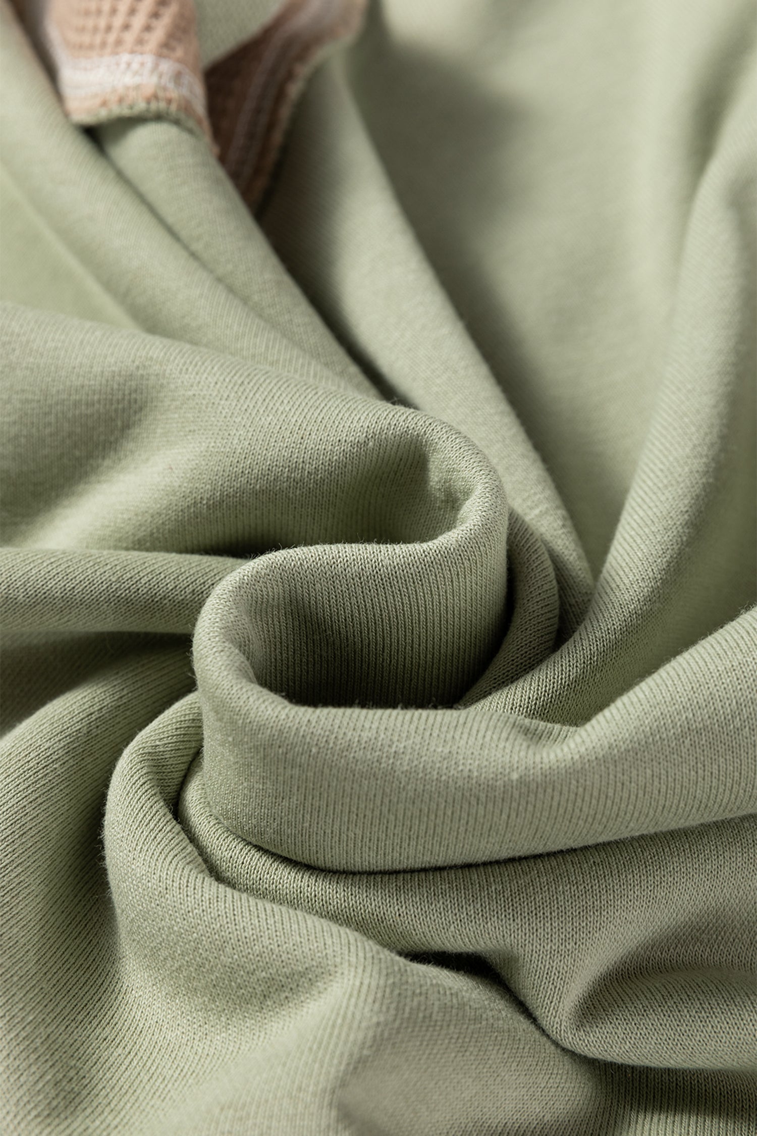 Smoke Green Color Block Mix Texture Waffle Patchwork Oversize Sweatshirt