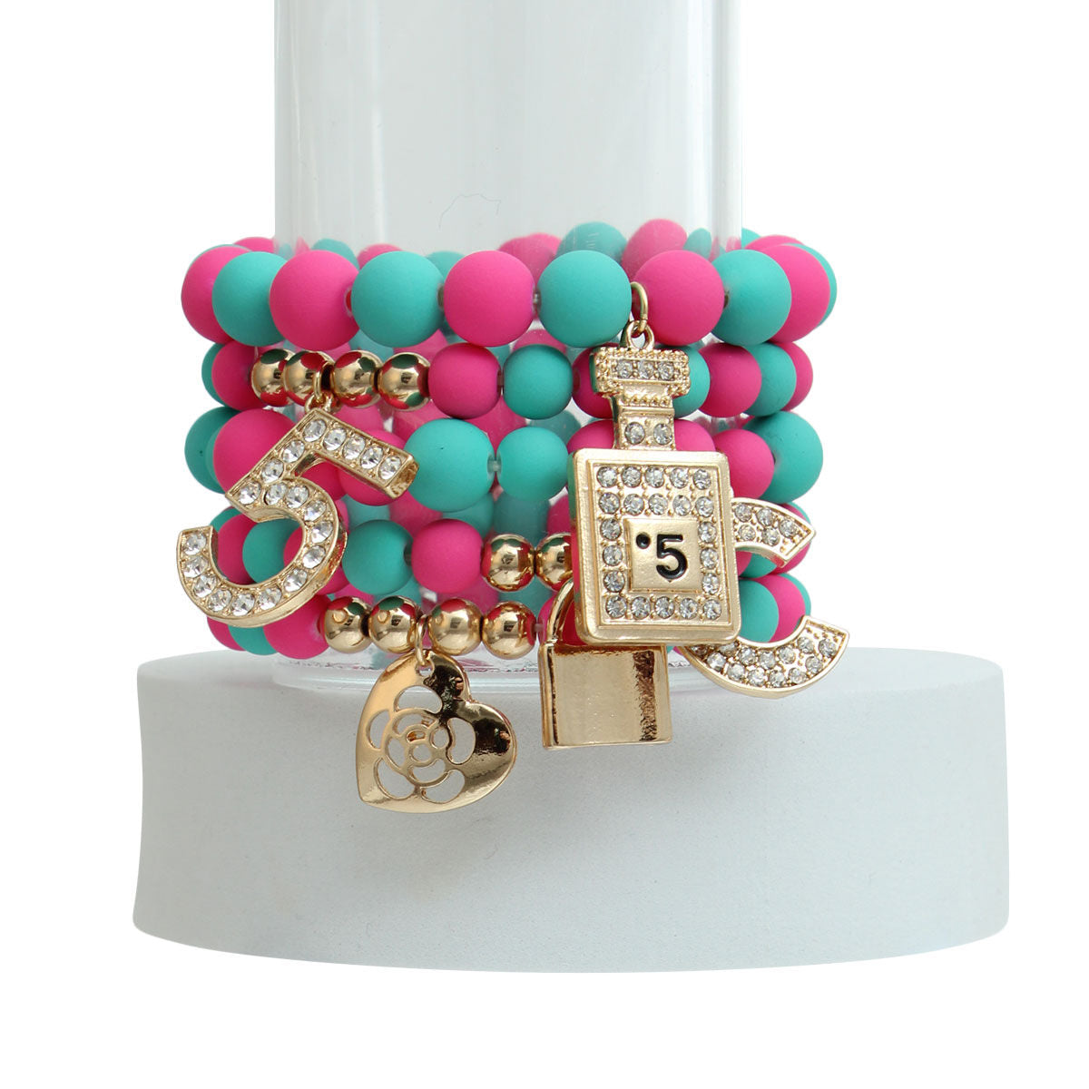 Boutique Charm Bracelets Matte Fuchsia and Teal Stylish Statement Jewelry