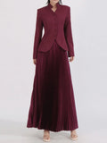 Button Up Long Sleeve Top and Pleated Skirt Set See size chart under “more details”