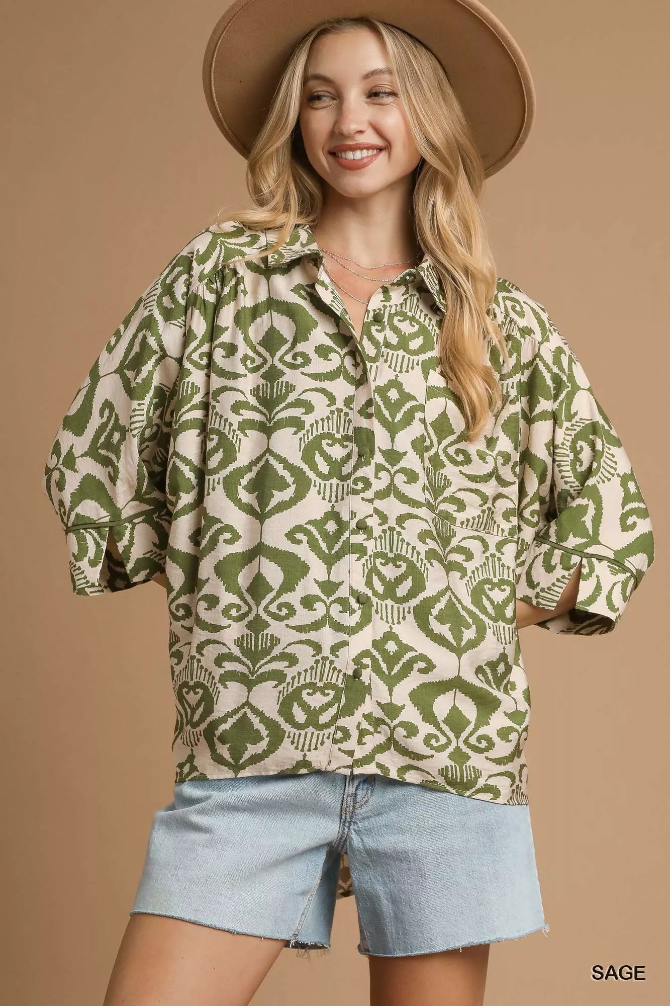 Abstract Print Button-Up Oversized Shirt