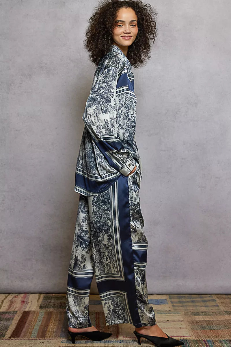 Floral Printed Woven Wide Leg Drawstring Pants
