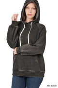 Acid Wash Fleece Hoodie with Drawstring