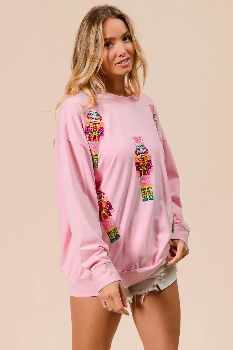 Sequin Nutcrackers Embroidery Christmas Sweatshirt