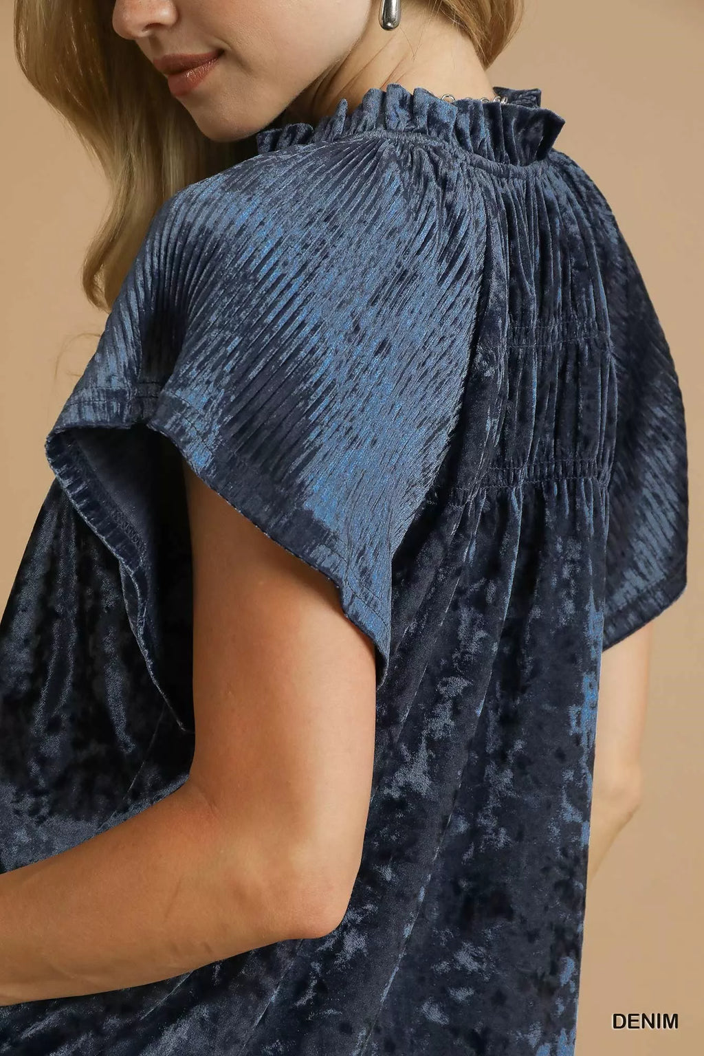 Crushed Velvet Pleated Blouse