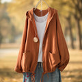 Women's Loose-Fit Hooded Button-Down Top with Drawstring Hem