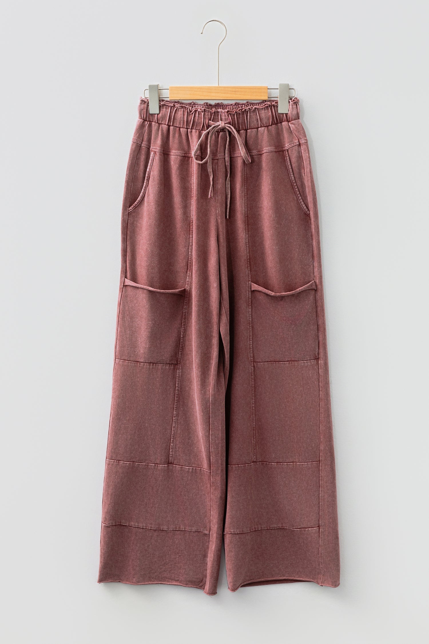 Wild Ginger Mineral Wash Lace-up High Waist Raw Hem Patched Pocket Pants