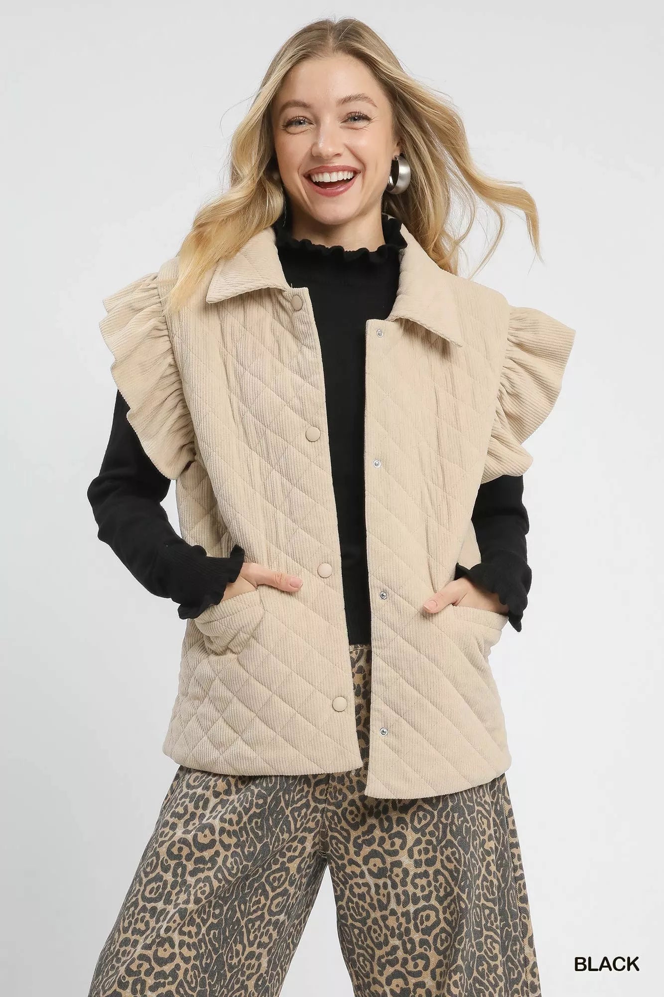 Ruffle Mock Neck Puff Sleeve Sweater
