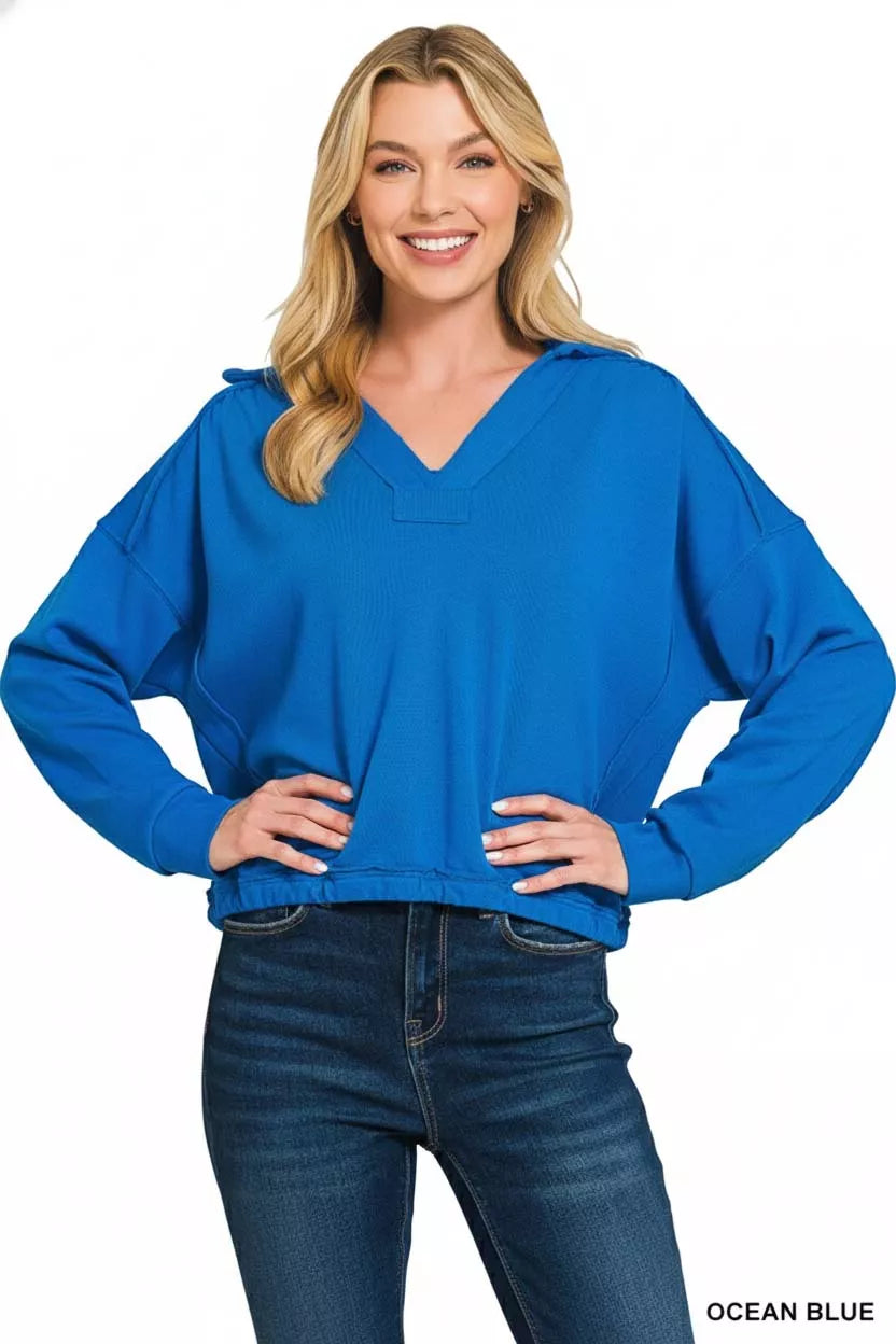 French Terry Collared Exposed Seam Sweatshirt