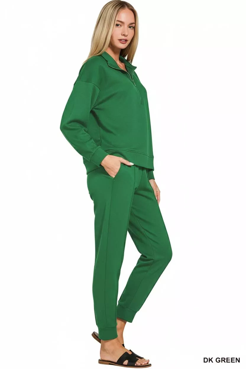I am a Fashion Junky Scuba Half Zip Pullover and Jogger Set