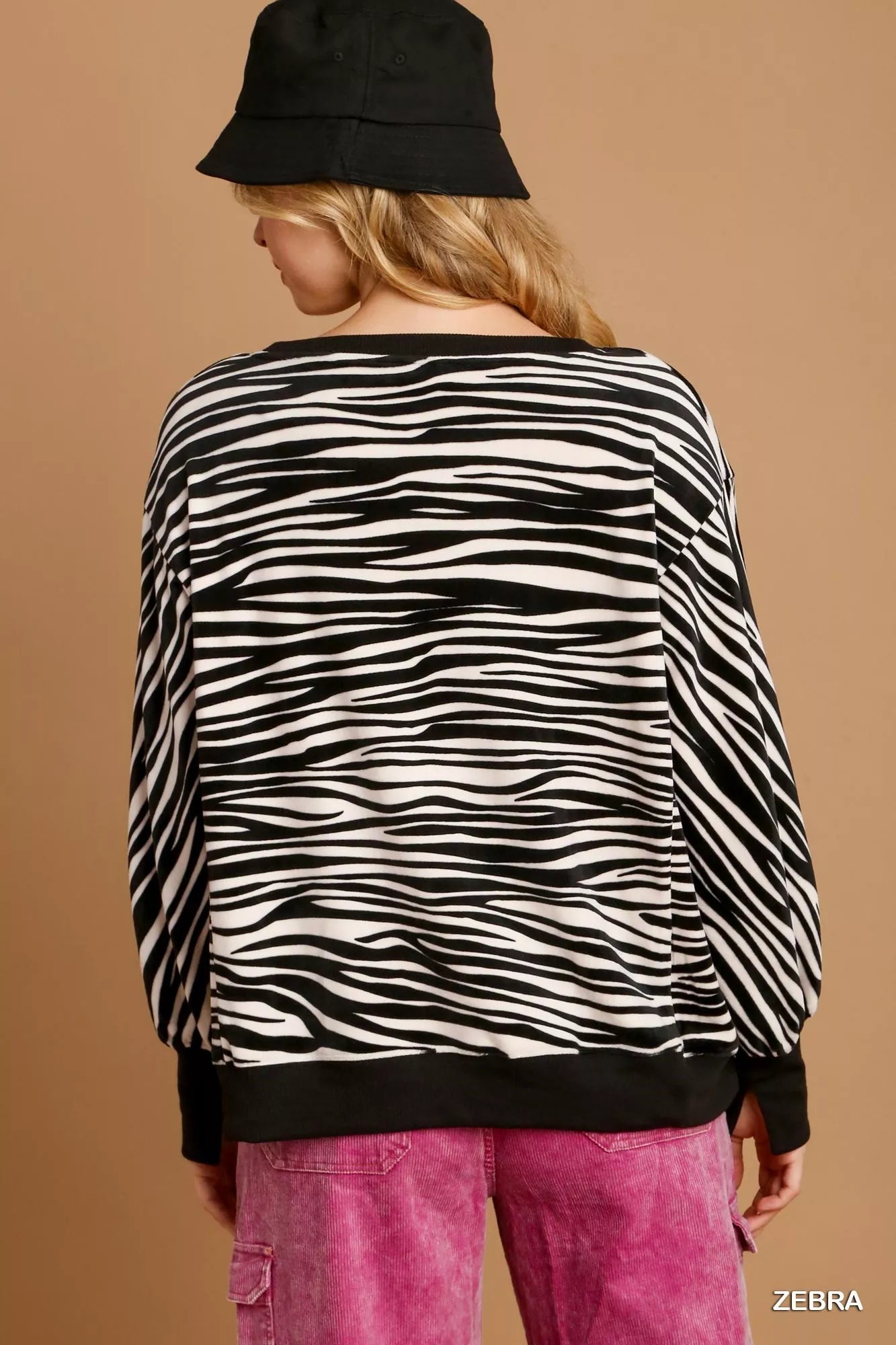 Zebra Striped Fleece Pullover Sweater Shirt